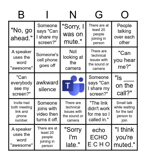 MS-Teams Meetings Bingo Card