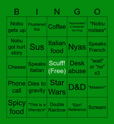 Nobu Bingo! Bingo Card