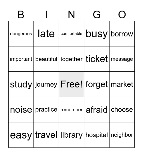 ENGLISH CAFE Bingo Card
