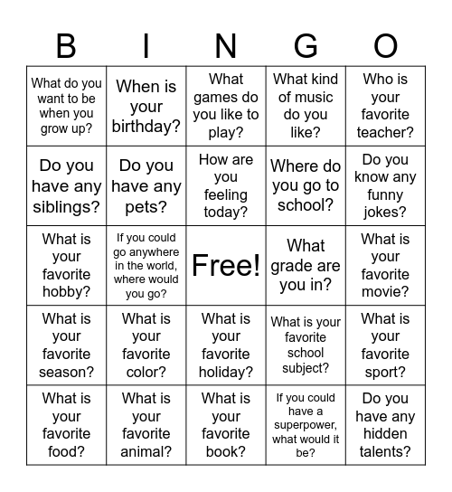 Conversation Bingo Card