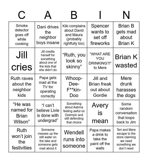 4th of July Weekend Bingo Card