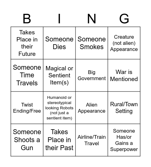 Twilight Zone Bingo Card