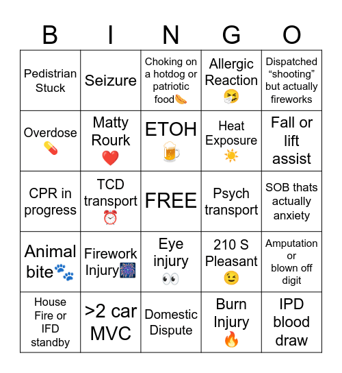 AMR 4th of July Bingo Card