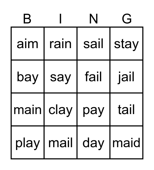 ai ay Bingo Card