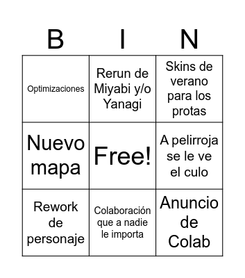 ZZZ Live 2.1 Bingo Card