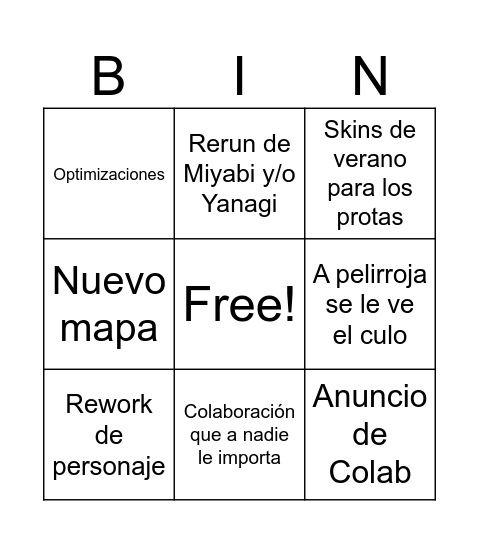 ZZZ Live 2.1 Bingo Card