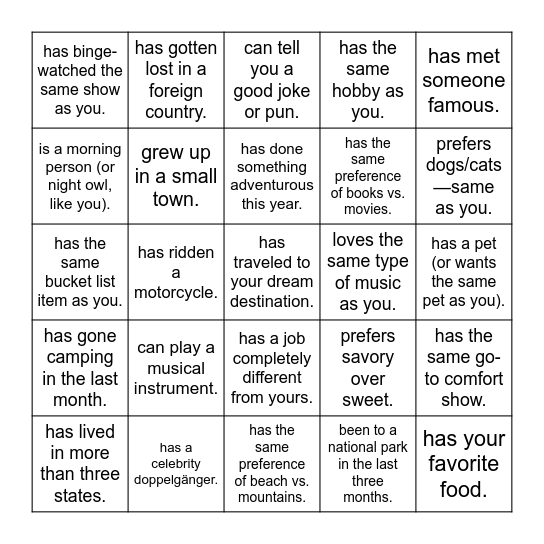 Untitled Bingo Card
