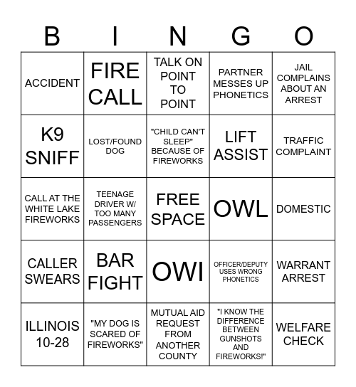 4TH OF JULY BINGO - NIGHT SHIFT Bingo Card
