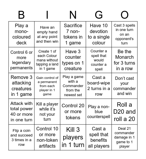 July Bingo Card