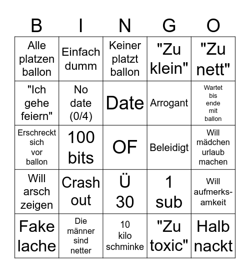 ballon date Bingo Card
