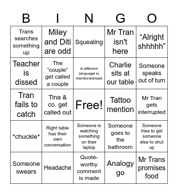 Science Bingo Card