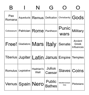 ANCIENT ROME Bingo Card