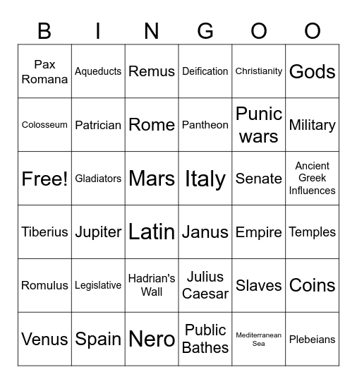 ANCIENT ROME Bingo Card