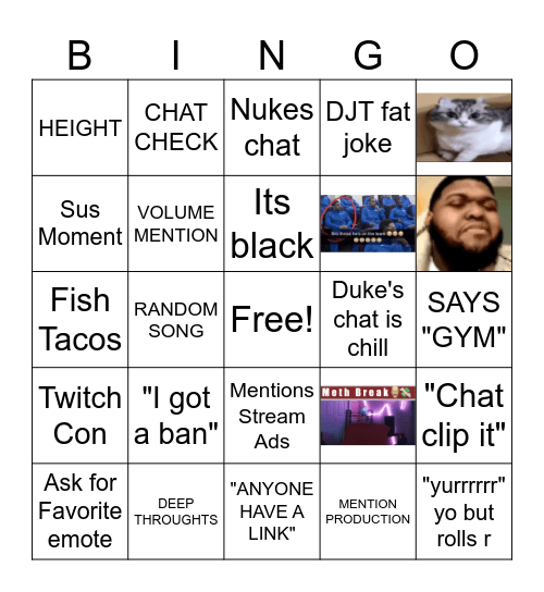 FeelsSunnyMan Bingo Card