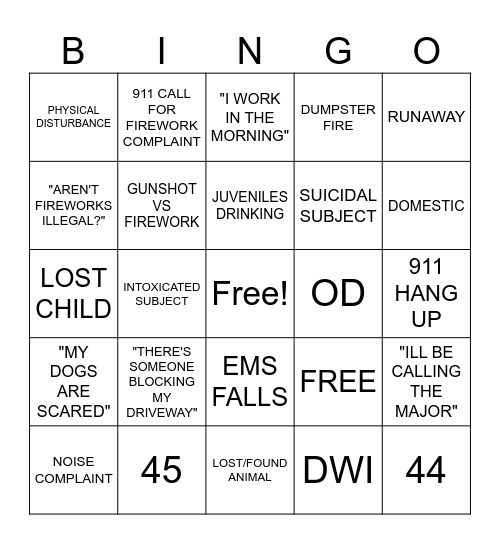 4th of July for Dispatch Bingo Card