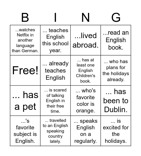 Find someone who Bingo Card