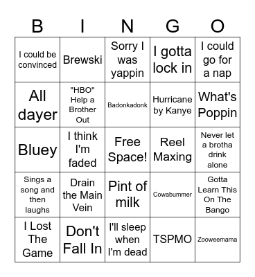 Jack Zarotny Catchphrase Bingo Card