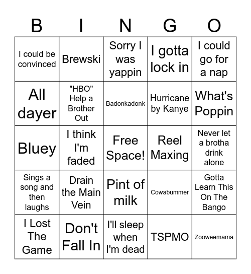 Jack Zarotny Catchphrase Bingo Card