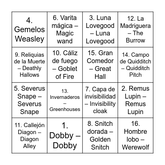 Lotería mágica Bingo Card