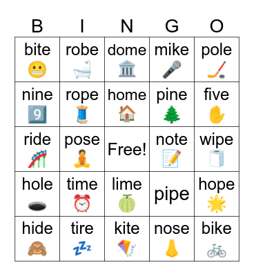 Phonics Long I & O Bingo Card