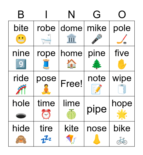 Phonics Long I & O Bingo Card
