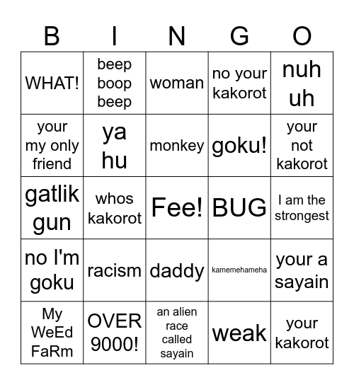 dbz a card Bingo Card