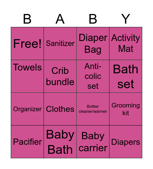 Baby Bingo Card