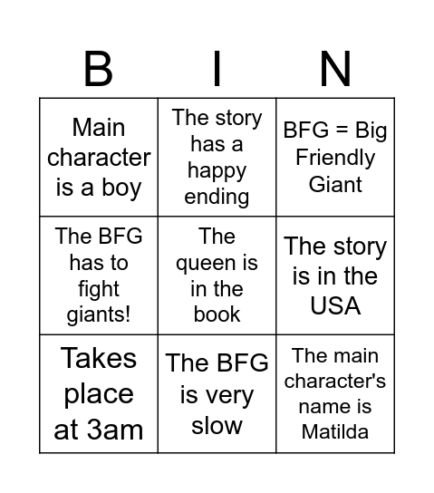 BFG-ingo Bingo Card