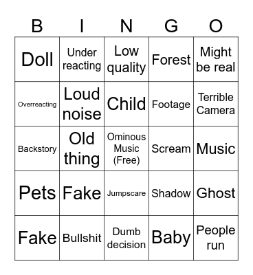 Scary Bingo Card