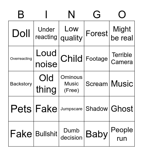 Scary Bingo Card