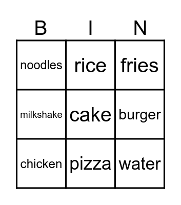 Food and Drinks Bingo Card