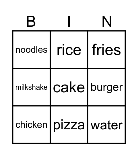 Food and Drinks Bingo Card