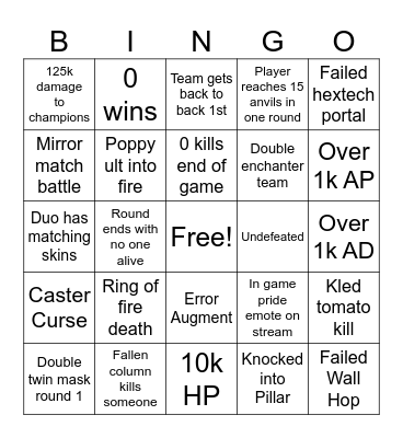 Josie's Diva Cup Bingo Card