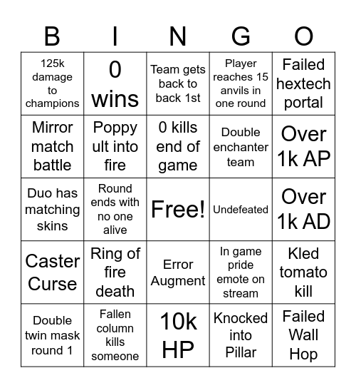 Josie's Diva Cup Bingo Card