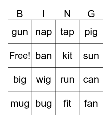 Phonics Bingo Card