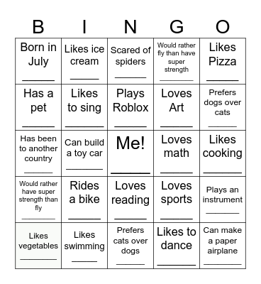 Get to know you Bingo - Gr 3 Bingo Card