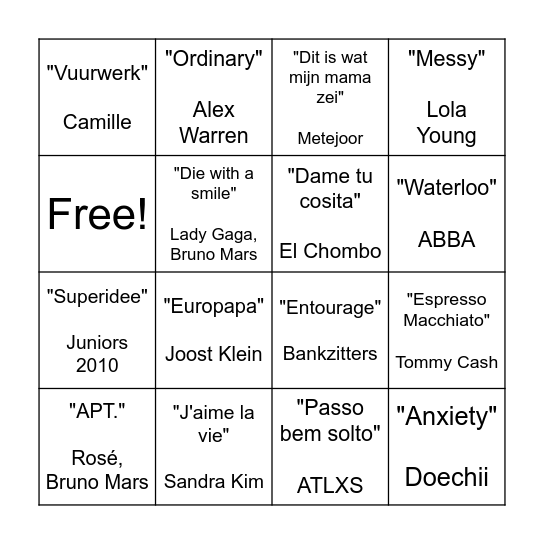 MUZIEKBINGO Card