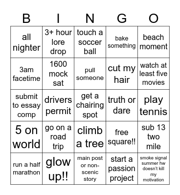 summer 2025 Bingo Card