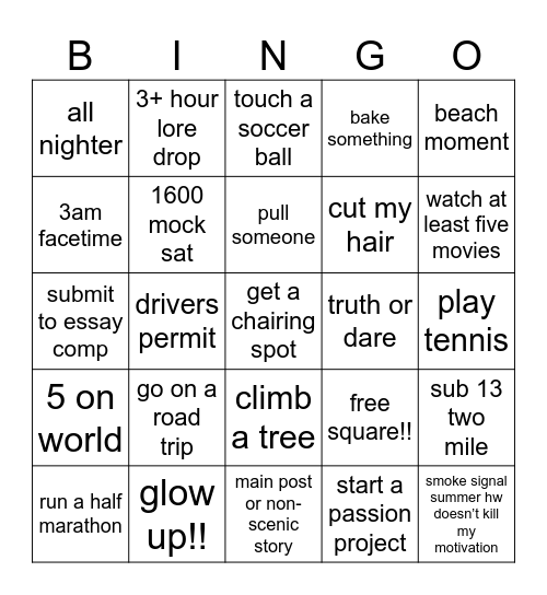 summer 2025 Bingo Card