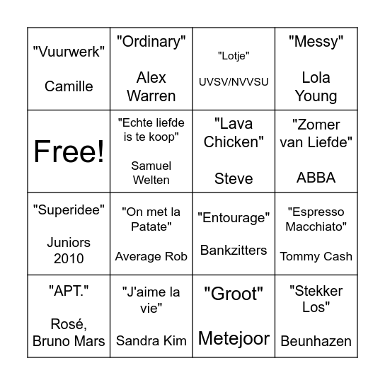 MUZIEKBINGO Card