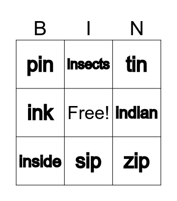 Letter I Bingo Card