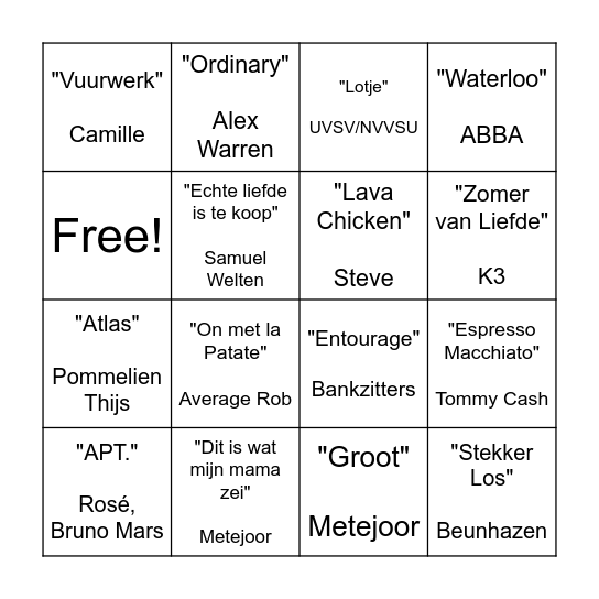 MUZIEKBINGO Card