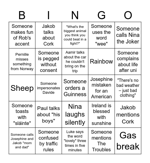 IRELAND 2025 Bingo Card