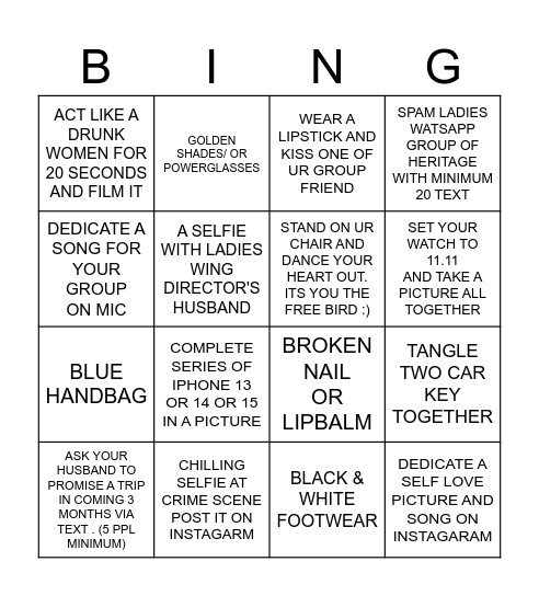 HERITAGE'S BINGO Card