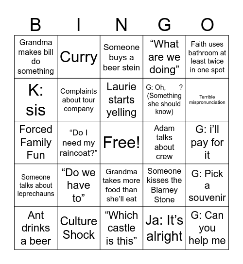 Ireland 2025 Bingo Card