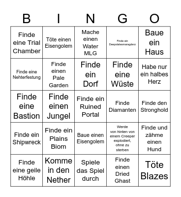 Minecraft Bingo Card