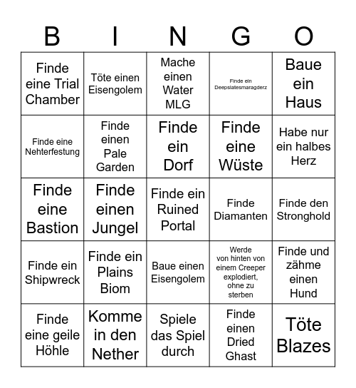 Minecraft Bingo Card
