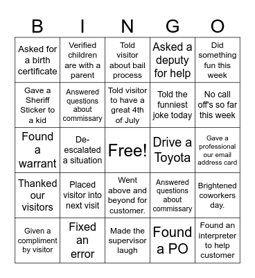 Visiting Bingo Card