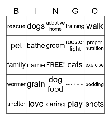 Animal Abuse Bingo Card