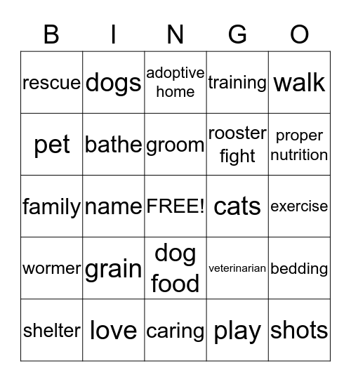 Animal Abuse Bingo Card